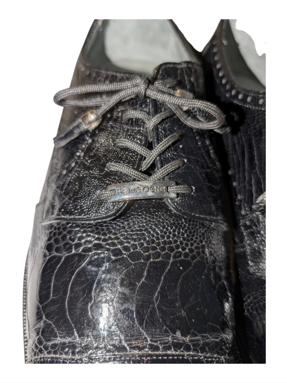 Belvedere Batta ElegantCap Toe Genuine Ostrich Lace Up Black Dress Shoe Sz 12 - Picture 5 of 14